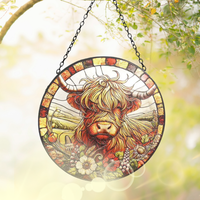 Stained Glass Highland Cow Suncatcher - Brown