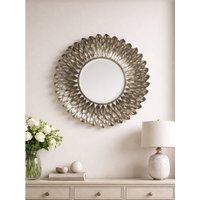 Adelere Silver Finish Frame Round Wall Mirror - Grey