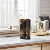 Gaia Black And Gold Marble Effect Large Candle Holder - Black