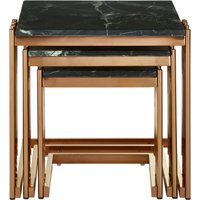 Alvaro Nest Of 3 Square Tables with Black Marble Top - Black, Gold