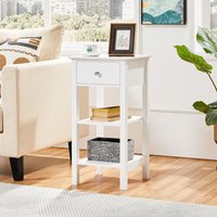 Narrow Bedside Table with Storage - White