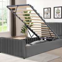 Gas Lift Ottoman Brushed Velvet Bedframe - Dark Grey / Single