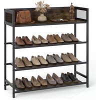 Industrial Shoe Organizer with Metal Frame - Rustic Brown
