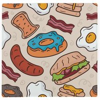 Cartoon Breakfast Large Square Worktop Protector - Smooth Glass Chopping Board - Neutral