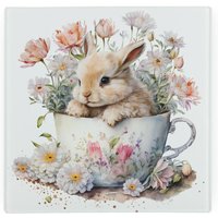 Teacup Bunny Glass Hot Pot Stand - Heat Resistant Non-Slip Trivet - Neutral