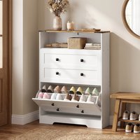 HOMCOM Narrow Shoe Cabinet, Shoe Storage Cabinet - White