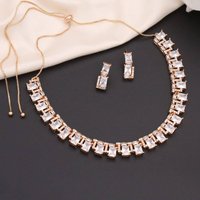 Designer Rose Gold plated CZ Necklace Set with American diamonds - Bronze