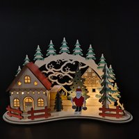 Snowtime, 19cm Illuminated Wooden Village Scene - Multi Coloured Snowtime, 19cm Illuminated Wooden Village Scene - Multi Coloured