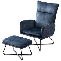 More4Homes, Ingrid Velvet Modern Metal Legs Accent Chair - Peacock Blue / With Footstool More4Homes, Ingrid Velvet Modern Metal Legs Accent Chair - Peacock Blue / With Footstool