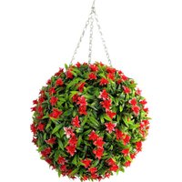 Best Artificial 38cm Red Lily Hanging Basket Flower Topiary Ball - Red