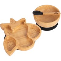 Children's Bamboo Suction Unicorn Dinner Set - Black