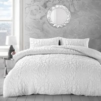 3D Embossed Chunky Floral Pattern Duvet Set - White / Single