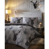 Tartan Stag Print Duvet Cover Set - Grey / Single