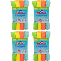 Spontex Microfibre Cloths Multi Pack 4 Packs of 4 (Total 16 cloths) - Multicoloured