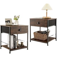 2PC Industrial Bedside Tables With Drawer Bedroom Furniture - Brown