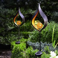 Set of 2 Aura Flame Globe Stake Solar Lights - Black