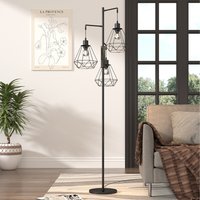 3-Bulb Floor Lamp with Cage Lampshade - Black / 6kg