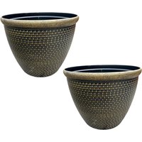 Pair Of Cromarty Plant Pot Large 36cm Round Flower Planter Set - Gold