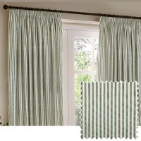 Hebden Striped Cotton Pencil Pleat Curtain Pair - Forest / 229cm / 168cm