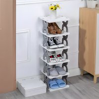 6-Tier Shoe Storage Foldable Plastic Shoe Rack - Grey