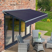 Half Cassette Electric Retractable Awning Charcoal Frame - Plain Dark Blue / 4m