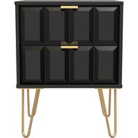 Cube Ready Assembled 2 Drawer Bedside Cabinet - Deep Black & Black Matt
