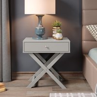 Set of 2 Options One Drawer Bedside Cabinets with Cross Frame Legs - Light Grey