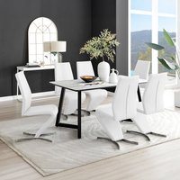 Carson White Marble Effect Dining Table and 6 Willow Chairs - White
