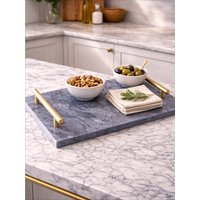 Marmore Black Marble Serving Board with Gold Handles - Black