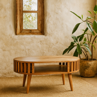 Varenna Natural Mango Wood Slatted Oval Coffee Table - Brown