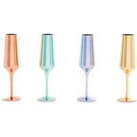 Aurora Set of Four Glass Champagne Flutes In Assorted Colours - Multicolour