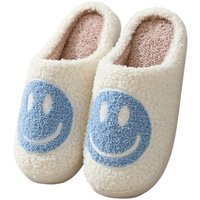 Smile Face Plush Warm Indoor Outdoor Slippers - Blue / 9/10