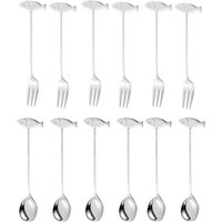 Stainless Steel Cat or Fish Fork and Spoon Set - Silver / 12 / 13cm