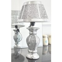 Silver Glitter Crushed Diamond Table Lamp with Shade Crushed Mirror Base - Silver