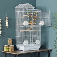 Metal Large Roof Top Bird Cage with Swing - White