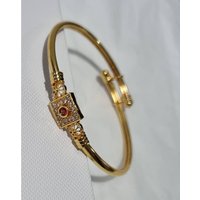 Designer Gold Plated Cubic Zirconia Crystal Kada Bangle Bracelet - Gold / Square