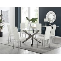 FurnitureboxUK, Vogue Round Dining Table 6 Milan Dining Chairs Set - White FurnitureboxUK, Vogue Round Dining Table 6 Milan Dining Chairs Set - White