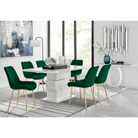 FurnitureboxUK, Apollo Table With Six Pesaro Gold Leg Chairs - Green FurnitureboxUK, Apollo Table With Six Pesaro Gold Leg Chairs - Green