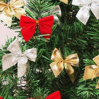 Set of 12 Christmas Tree Bow Decorations - Silver