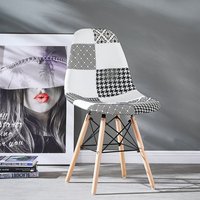 Single Chrono Patchwork Eiffel Dining Chair Dining Room Chair Black and White - Multi-Coloured