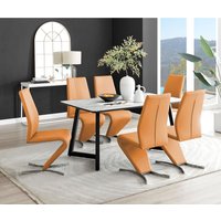 Carson White Marble Effect Dining Table and 6 Willow Chairs - Mustard