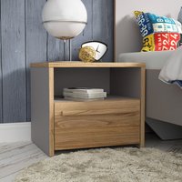 FWStyle Bedside 1 Drawer With Open Shelf Matt Grey With Oak Deep - Grey
