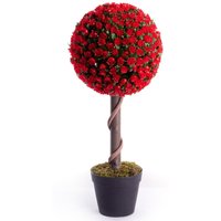 Best Artificial 2ft - 60cm Red Rose Ball Topiary Tree - Red