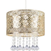 Modern Intricate Pattern Gold Ceiling Pendant Light Shade With Jewel Droplets - Gold
