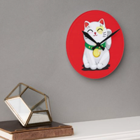 Lucky Waving Cat Wall Clock - Red
