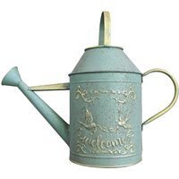 Large Rustic Green Metal Watering Can - Blue
