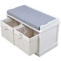 Shoe Storage Bench With Cushioned Seat And 2 Drawers White - White