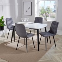Aspen White Rectangular Table and 4 Cord Fabric Chair SET - Grey