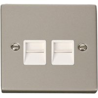 Pearl Nickel Master Telephone Twin Socket - White