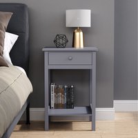 Side Table with One Drawer and a Round Solid Wood Handle Grey - Grey